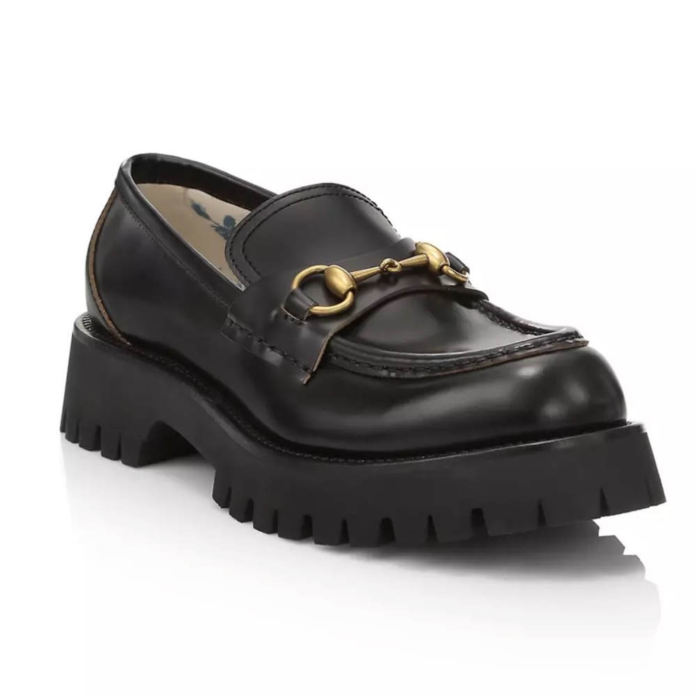 Gucci Leather Lug Sole Horsebit Loafers